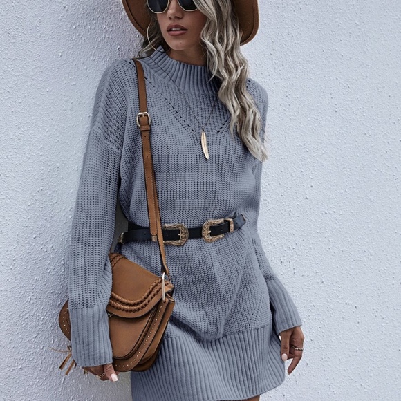 fall autumn high neck sweater dress - IVORY - Picture 6 of 11